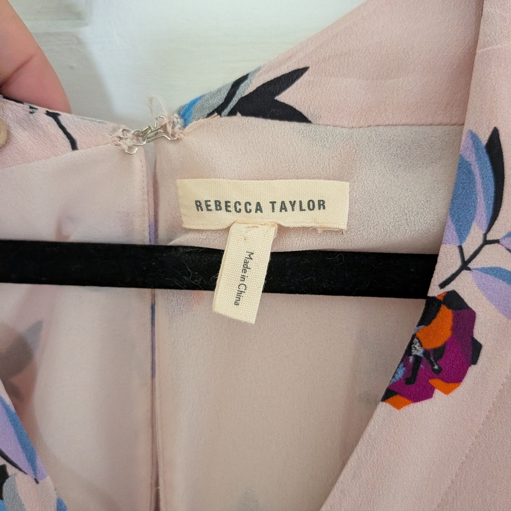 Rebecca Taylor Pink Silk Floral Fit & Flare Dress Small - Picture 3 of 6